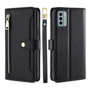 For Nokia G22 Sheep Texture Cross-body Zipper Wallet Leather Phone Case(Black)