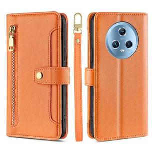 For Honor Magic5 Sheep Texture Cross-body Zipper Wallet Leather Phone Case(Orange)
