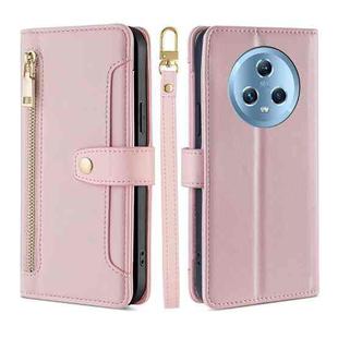For Honor Magic5 Sheep Texture Cross-body Zipper Wallet Leather Phone Case(Pink)