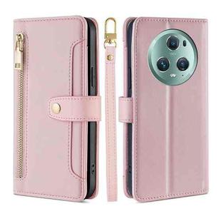 For Honor Magic5 Pro Sheep Texture Cross-body Zipper Wallet Leather Phone Case(Pink)