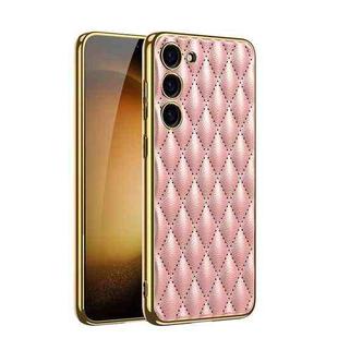 For Samsung Galaxy S23+ 5G GKK Rhombus Pattern Electroplating Plain PU Phone Case(Pink)