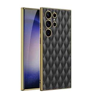 For Samsung Galaxy S23 Ultra 5G GKK Rhombus Pattern Electroplating Plain PU Phone Case(Black)