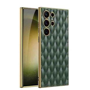 For Samsung Galaxy S23 Ultra 5G GKK Rhombus Pattern Electroplating Plain PU Phone Case(Green)