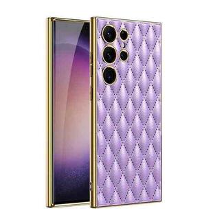 For Samsung Galaxy S23 Ultra 5G GKK Rhombus Pattern Electroplating Plain PU Phone Case(Purple)