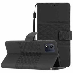 For Motorola Moto E13 Diamond Embossed Skin Feel Leather Phone Case with Lanyard(Black)