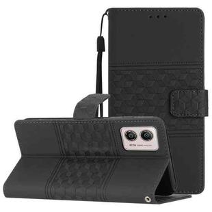 For Motorola Moto G73 Diamond Embossed Skin Feel Leather Phone Case with Lanyard(Black)