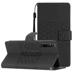 For Sony Xperia 1 V Diamond Embossed Skin Feel Leather Phone Case with Lanyard(Black)