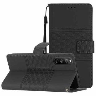 For Sony Xperia 10 V 2023 Diamond Embossed Skin Feel Leather Phone Case with Lanyard(Black)