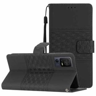 For TCL 40 SE Diamond Embossed Skin Feel Leather Phone Case with Lanyard(Black)