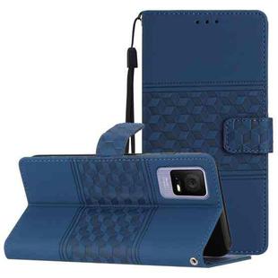 For TCL 405 / 406 / 408 Diamond Embossed Skin Feel Leather Phone Case with Lanyard(Dark Blue)