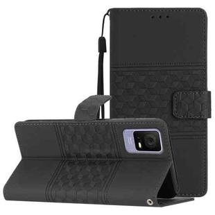 For TCL 405 / 406 / 408 Diamond Embossed Skin Feel Leather Phone Case with Lanyard(Black)