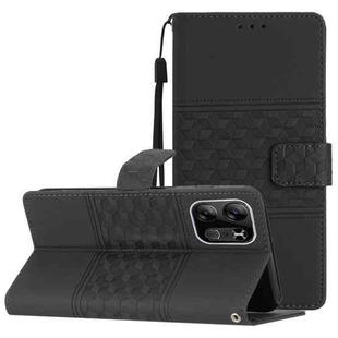 For Tecno Pop 7 Pro Diamond Embossed Skin Feel Leather Phone Case with Lanyard(Black)