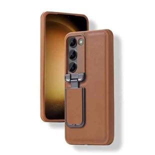 For Samsung Galaxy S23 5G Lens Flip Cover TPU+PU Phone Case(Brown)