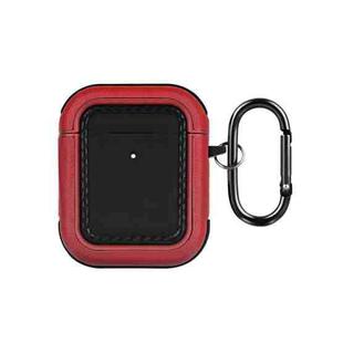 For AirPods 1 / 2 Leather Texture Earphone Protective Case(Black Red)