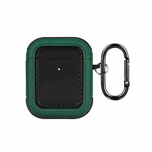 For AirPods 1 / 2 Leather Texture Earphone Protective Case(Black Green)
