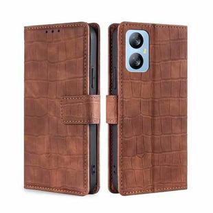 For Blackview A52 Skin Feel Crocodile Magnetic Clasp Leather Phone Case(Brown)