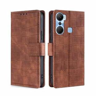 For Infinix Hot 12 Pro Skin Feel Crocodile Magnetic Clasp Leather Phone Case(Brown)