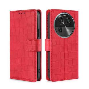 For OPPO Find X6 5G Skin Feel Crocodile Magnetic Clasp Leather Phone Case(Red)