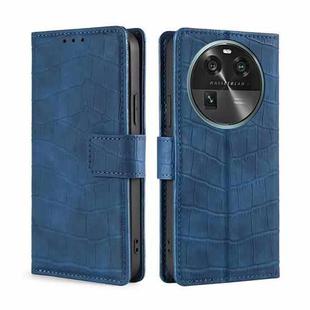 For OPPO Find X6 5G Skin Feel Crocodile Magnetic Clasp Leather Phone Case(Blue)