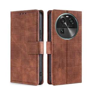 For OPPO Find X6 5G Skin Feel Crocodile Magnetic Clasp Leather Phone Case(Brown)