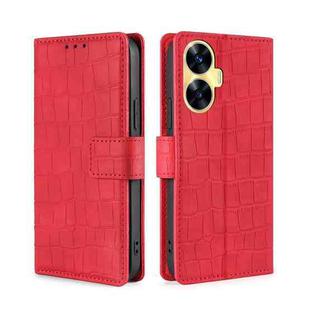For Realme C55 Skin Feel Crocodile Magnetic Clasp Leather Phone Case(Red)