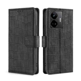 For Realme GT Neo5 Skin Feel Crocodile Magnetic Clasp Leather Phone Case(Black)