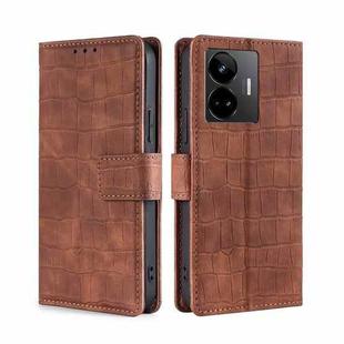 For Realme GT Neo5 Skin Feel Crocodile Magnetic Clasp Leather Phone Case(Brown)
