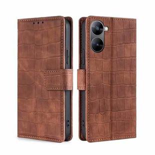 For Realme V30 5G / V30T Skin Feel Crocodile Magnetic Clasp Leather Phone Case(Brown)