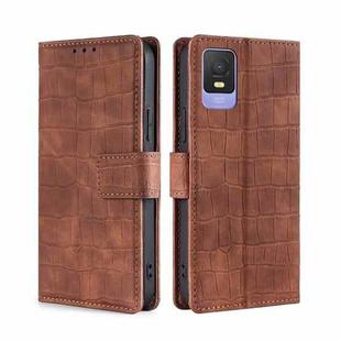 For TCL 403 Skin Feel Crocodile Magnetic Clasp Leather Phone Case(Brown)