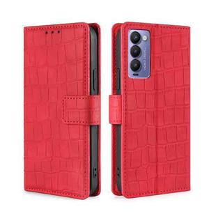 For Tecno Camon 18 / 18P Skin Feel Crocodile Magnetic Clasp Leather Phone Case(Red)