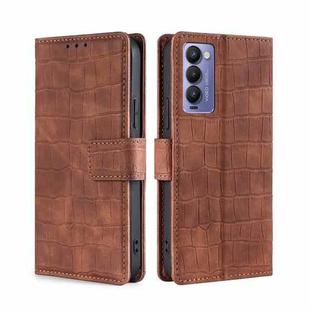 For Tecno Camon 18 / 18P Skin Feel Crocodile Magnetic Clasp Leather Phone Case(Brown)