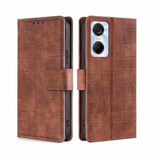 For Tecno Pop 6 Pro Skin Feel Crocodile Magnetic Clasp Leather Phone Case(Brown)