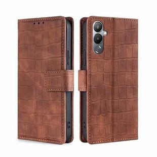 For Tecno Pova 4 Skin Feel Crocodile Magnetic Clasp Leather Phone Case(Brown)