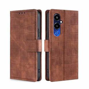 For Tecno Pova 4 Pro Skin Feel Crocodile Magnetic Clasp Leather Phone Case(Brown)