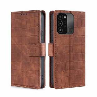 For Tecno Spark 8C Skin Feel Crocodile Magnetic Clasp Leather Phone Case(Brown)