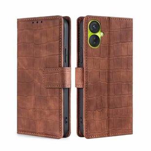 For Tecno Spark 9 Pro Skin Feel Crocodile Magnetic Clasp Leather Phone Case(Brown)