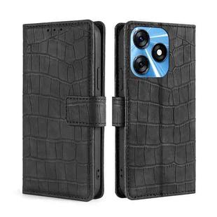 For Tecno Spark 10 4G Skin Feel Crocodile Magnetic Clasp Leather Phone Case(Black)