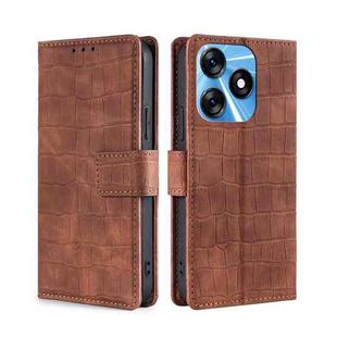 For Tecno Spark 10 4G Skin Feel Crocodile Magnetic Clasp Leather Phone Case(Brown)
