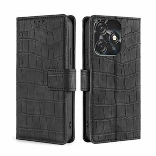 For Tecno Spark 10C Skin Feel Crocodile Magnetic Clasp Leather Phone Case(Black)