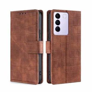 For vivo S16e Skin Feel Crocodile Magnetic Clasp Leather Phone Case(Brown)