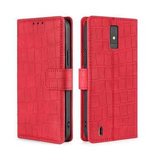 For ZTE Blade A32 Skin Feel Crocodile Magnetic Clasp Leather Phone Case(Red)