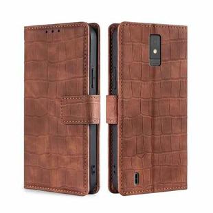 For ZTE Blade A32 Skin Feel Crocodile Magnetic Clasp Leather Phone Case(Brown)