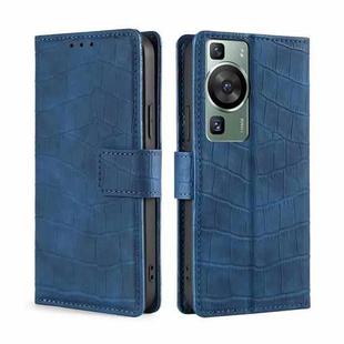 For Huawei P60 / P60 Pro Skin Feel Crocodile Magnetic Clasp Leather Phone Case(Blue)