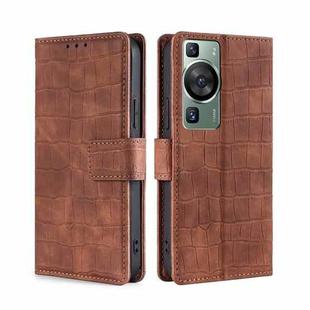 For Huawei P60 / P60 Pro Skin Feel Crocodile Magnetic Clasp Leather Phone Case(Brown)