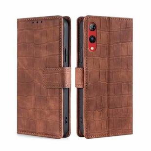 For Rakuten Hand 4G Skin Feel Crocodile Magnetic Clasp Leather Phone Case(Brown)