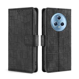 For Honor Magic5 Skin Feel Crocodile Magnetic Clasp Leather Phone Case(Black)