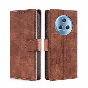 For Honor Magic5 Skin Feel Crocodile Magnetic Clasp Leather Phone Case(Brown)