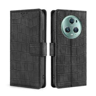 For Honor Magic5 Pro Skin Feel Crocodile Magnetic Clasp Leather Phone Case(Black)