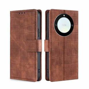 For Honor X40 Skin Feel Crocodile Magnetic Clasp Leather Phone Case(Brown)