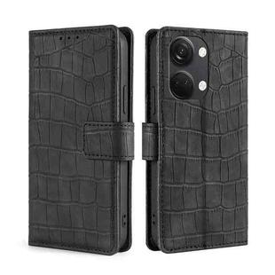 For OnePlus Ace 2V 5G Skin Feel Crocodile Magnetic Clasp Leather Phone Case(Black)